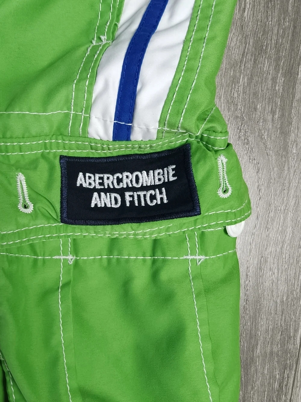Abercrombie & Fitch Green Swim Trunks with Blue & White Stripes
